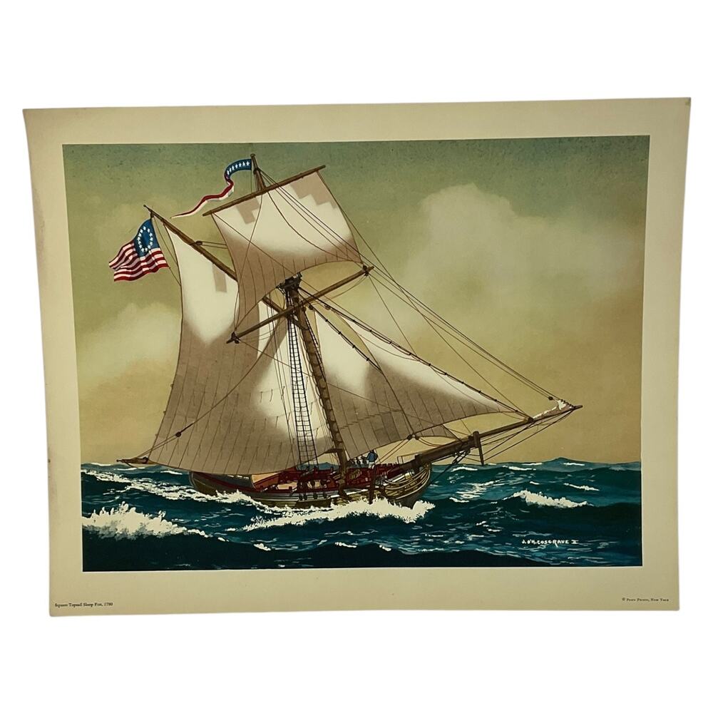 Square Topsail Sloop Fox‎ 1780 Maritime Print by JOH Cosgrave II Nautical